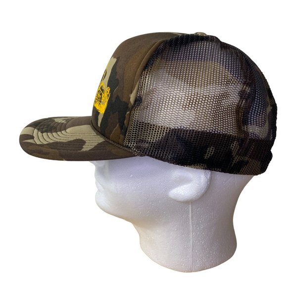 Vintage Let's Go Fishing Hat Camo Outdoor Snapback Trucker Cap Mesh 80s - Picture 3 of 8